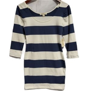 Forever 21 Dress NWT Blue & Off White Fitted 3/4 Sleeve Size S